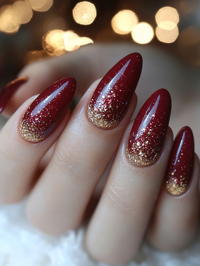 Nail art Noël rouge or