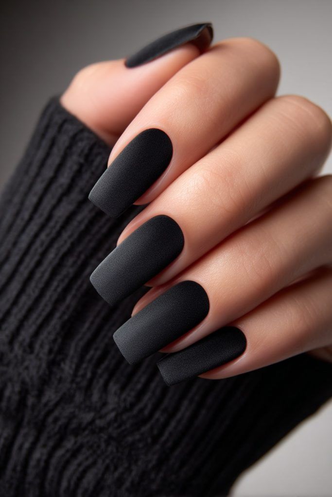 ongles en gel noir mat