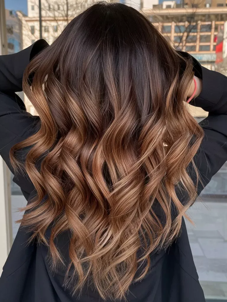 Balayage caramel sur brune