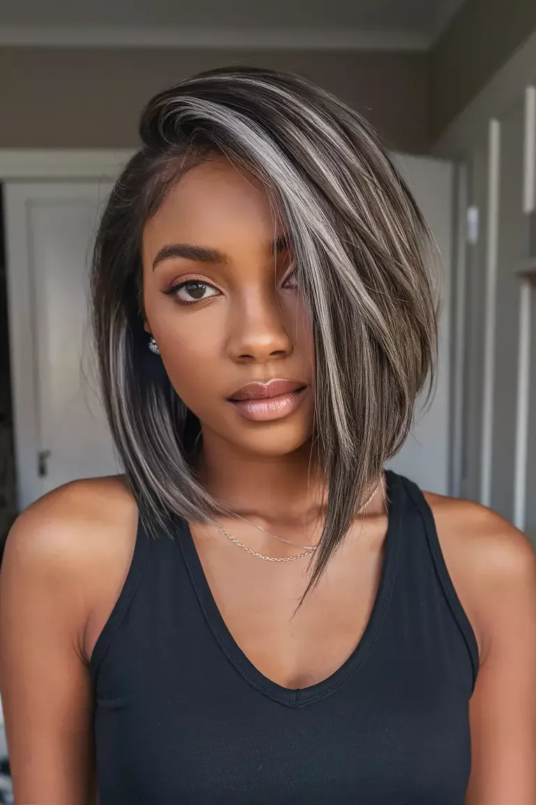 balayage gris sur brune