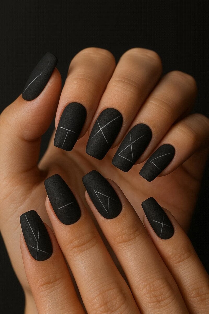 Manucure noire mate chic