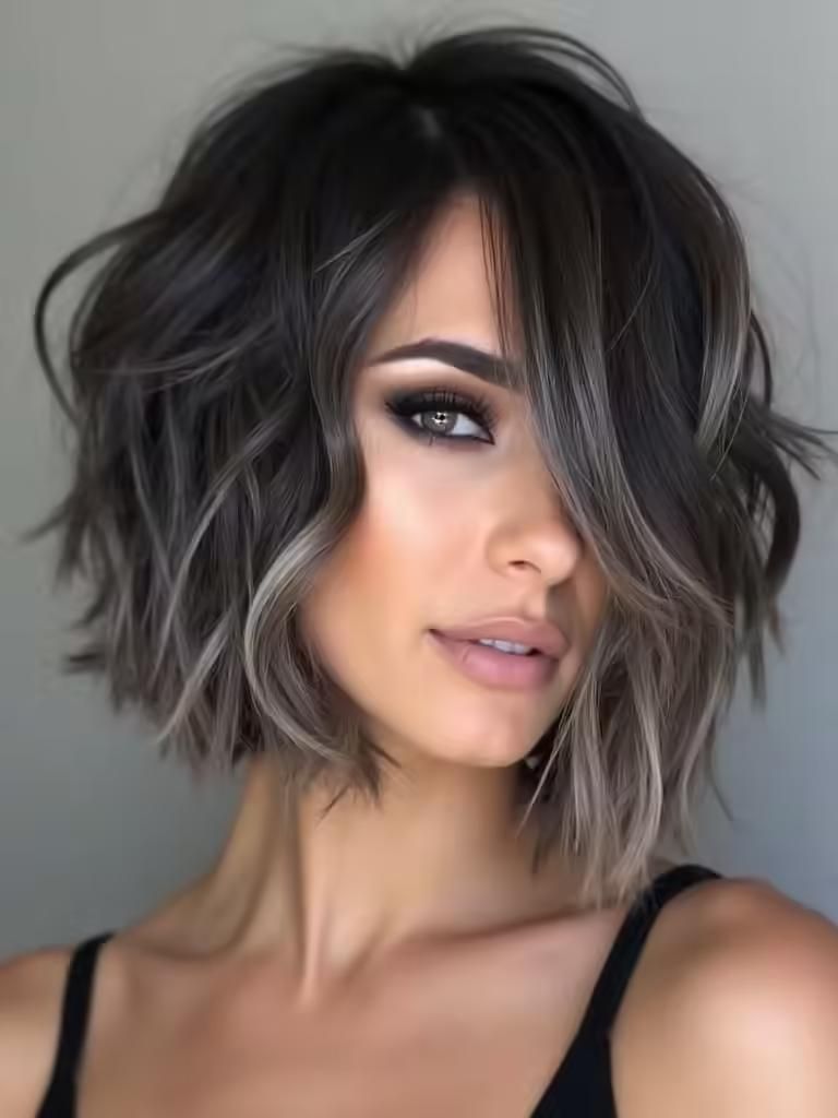 Balayage gris brune court