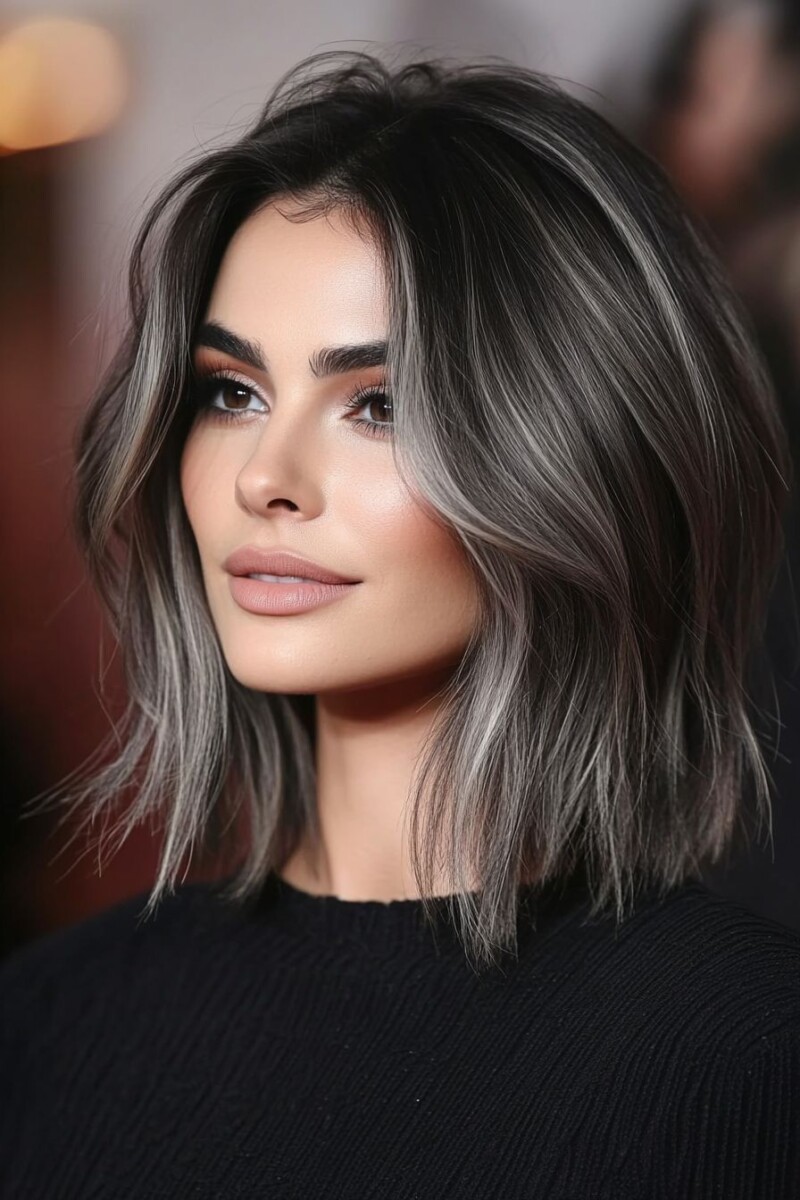 balayage gris sur brune