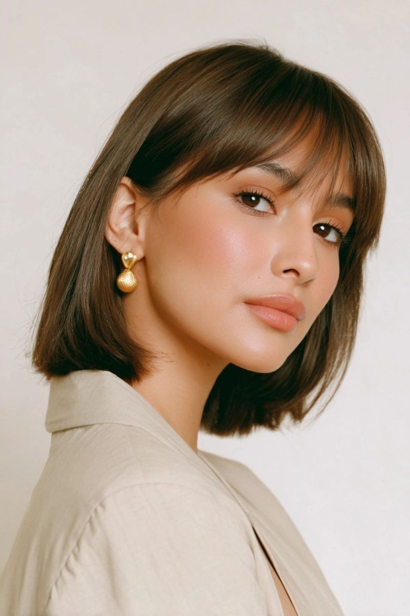 Carré court frange rideau look