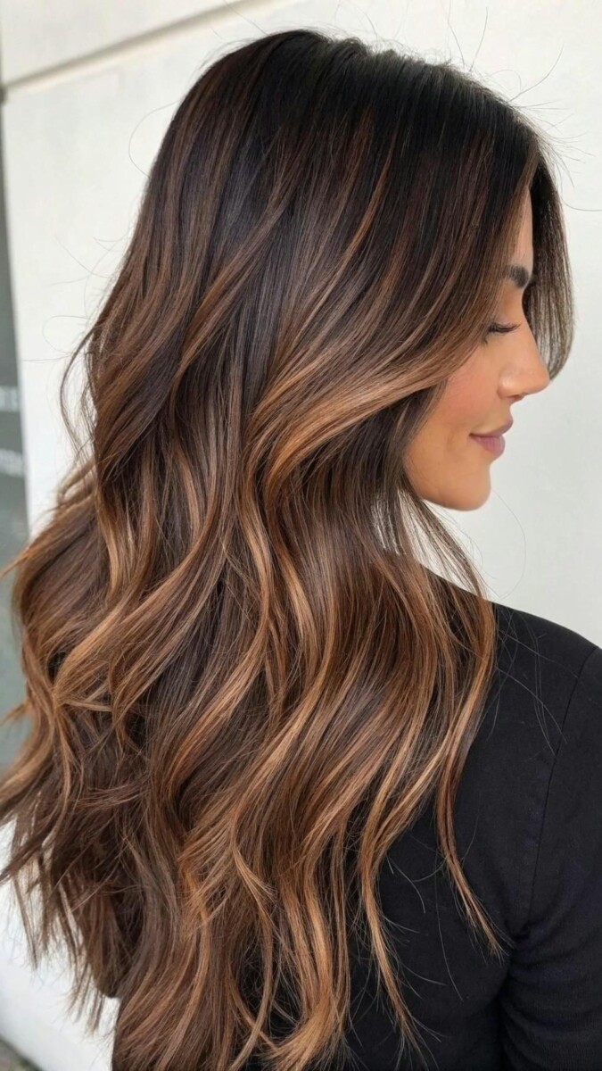 balayage caramel sur brune carré