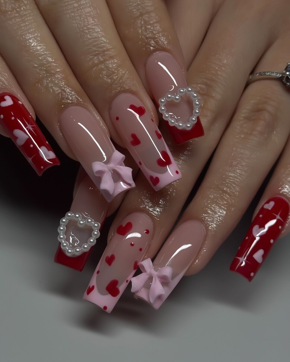 Ongles Saint-Valentin cœurs