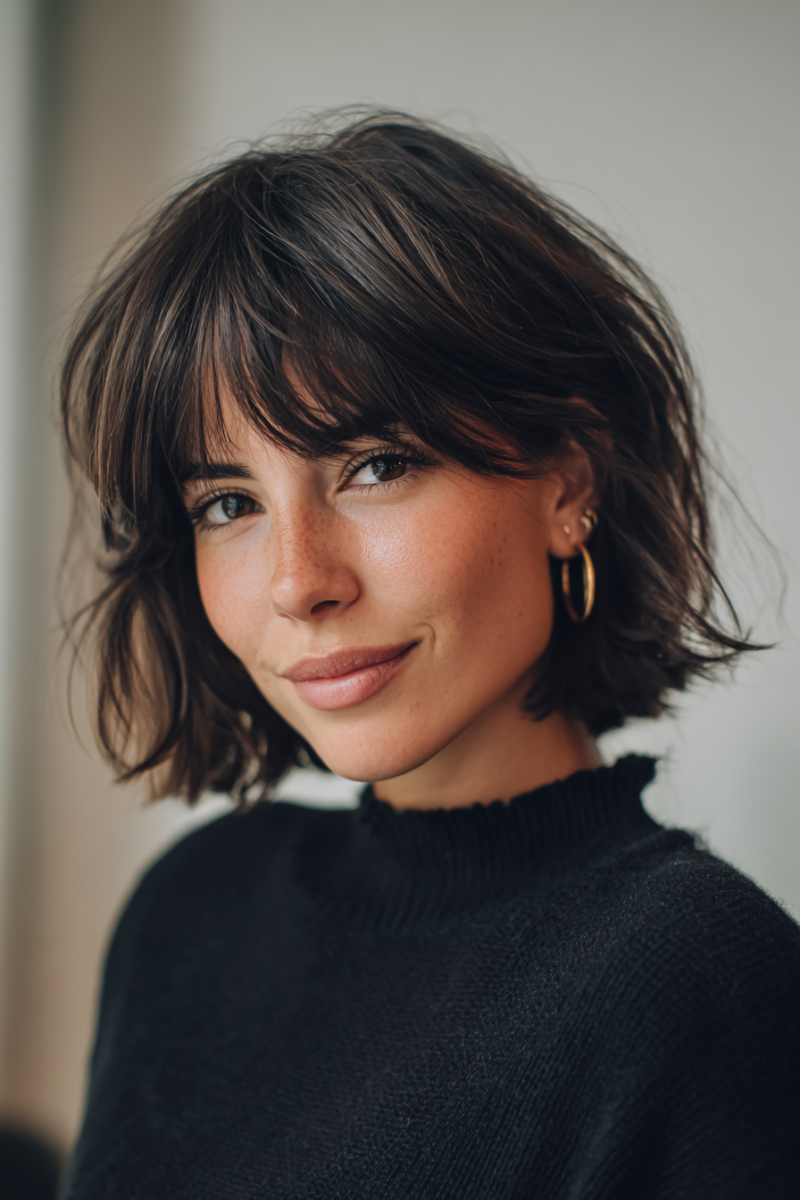 Frange rideau cheveux courts style