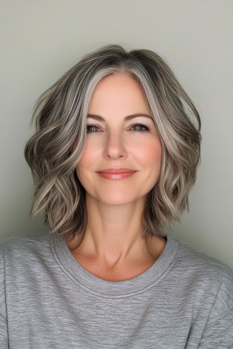 Balayage cheveux gris naturel