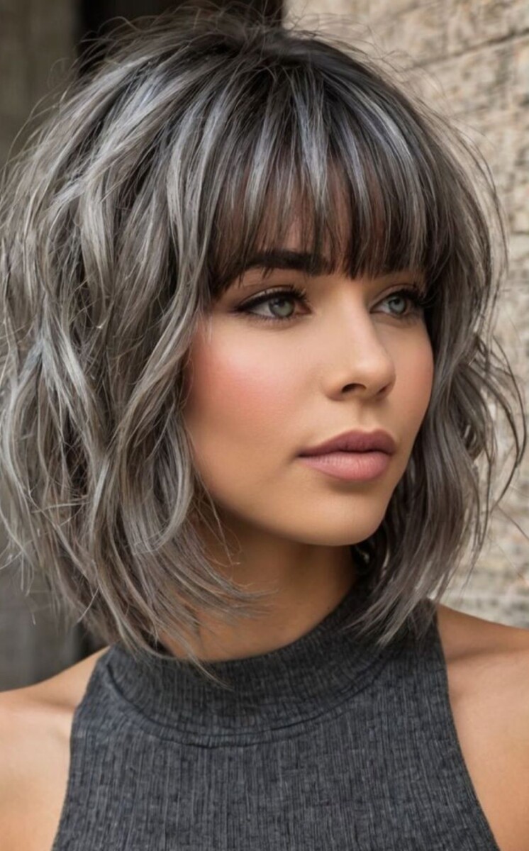 balayage gris sur brune