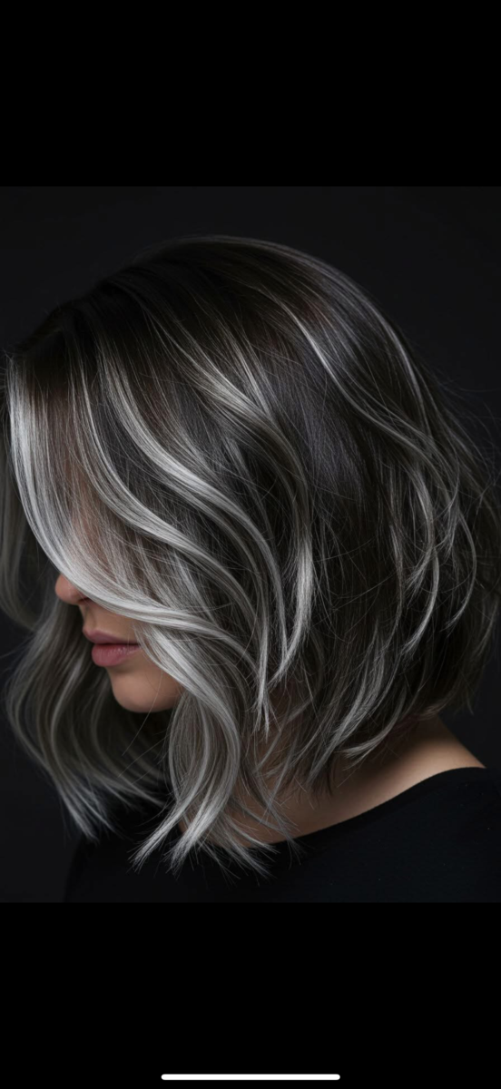 balayage gris sur brune