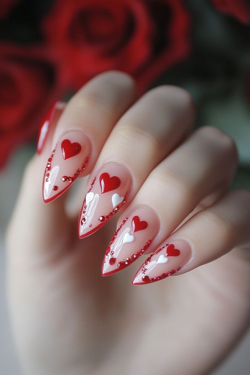 Nail art cœur Saint-Valentin