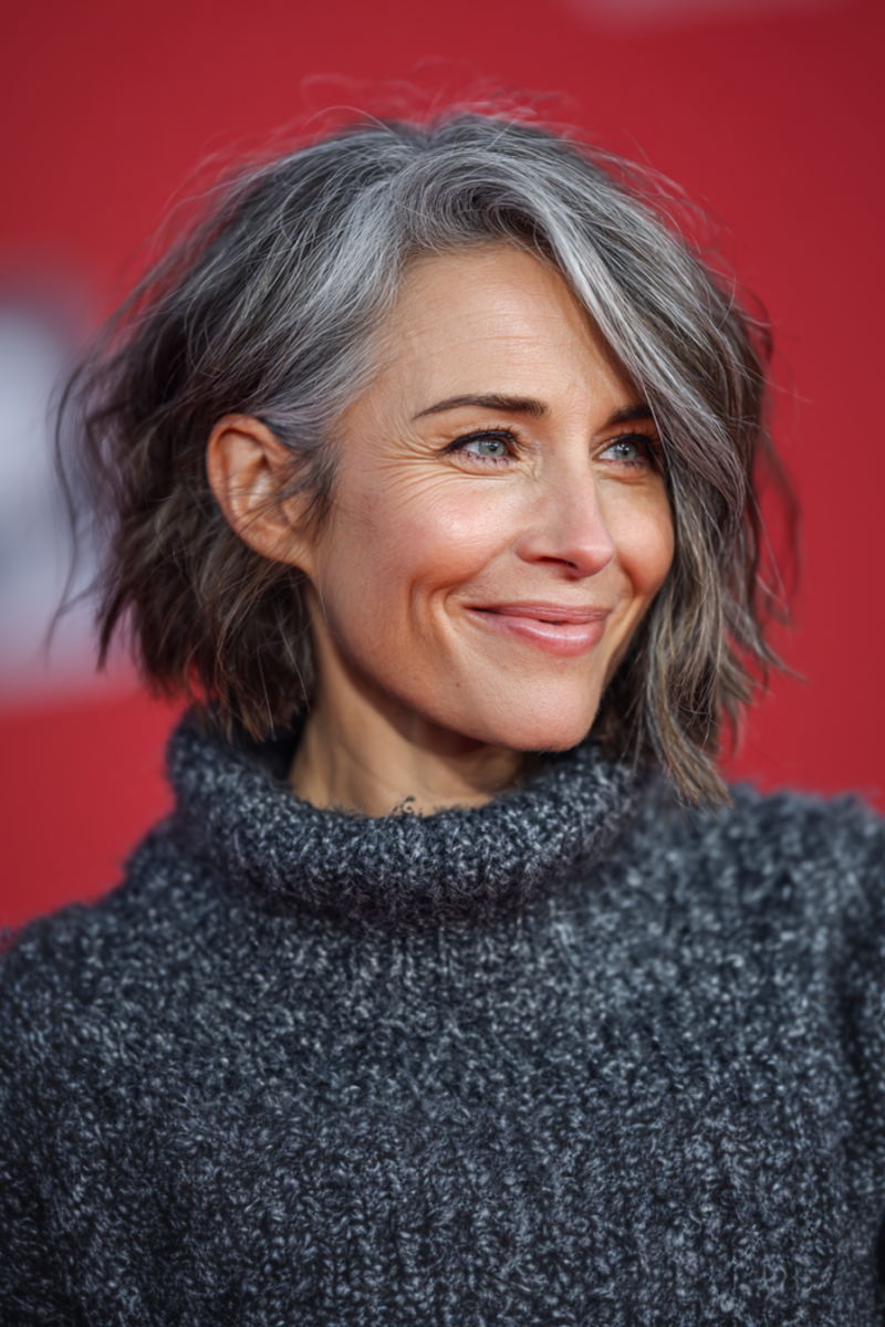 Balayage cheveux gris naturel