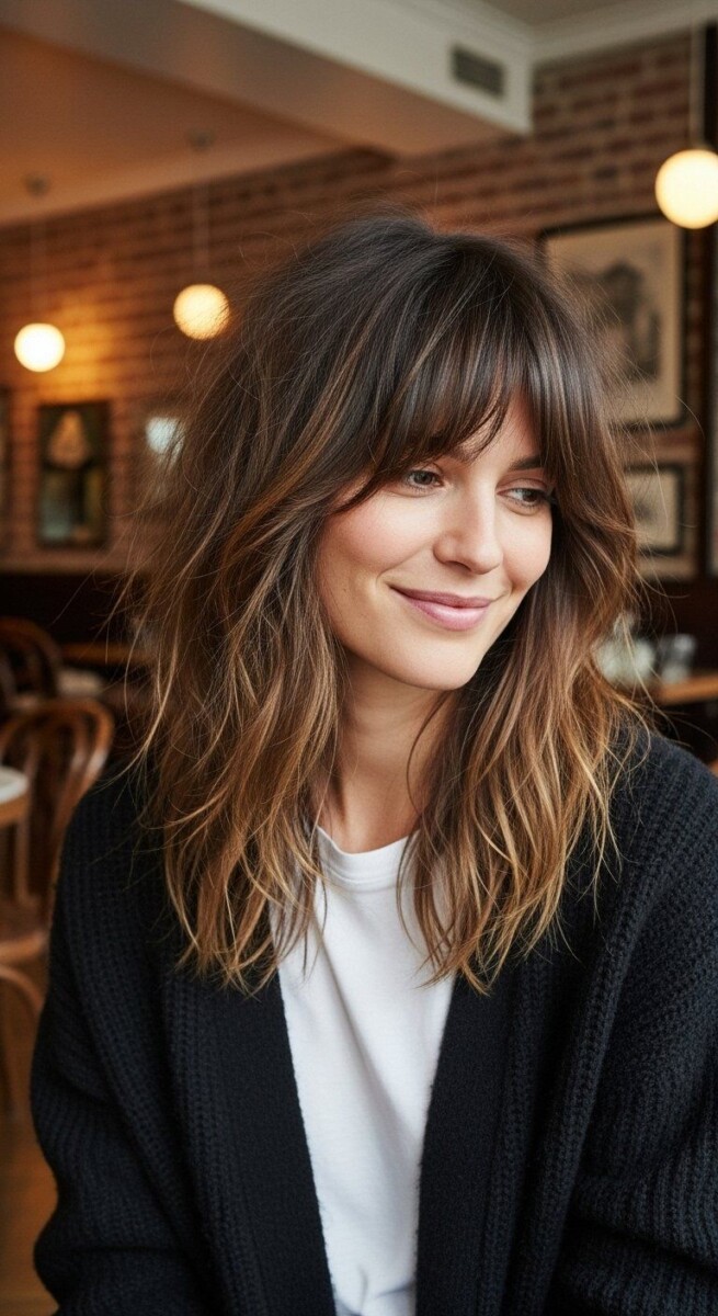 cheveux mi long et frange