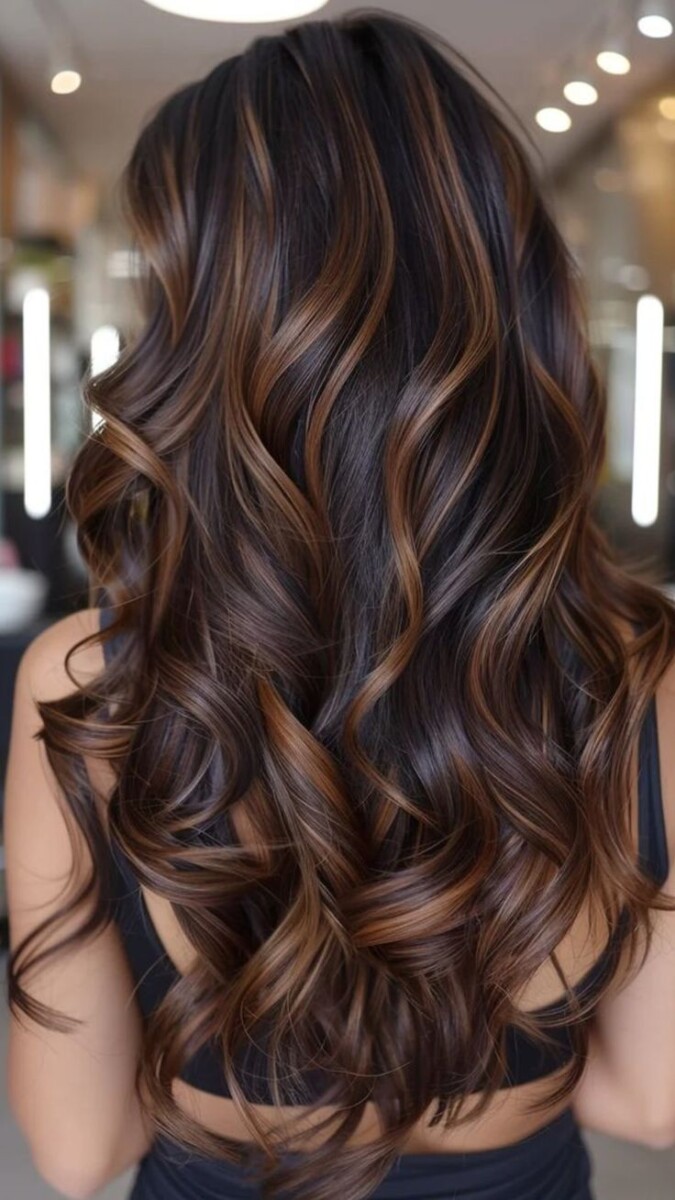 balayage caramel sur brune carré