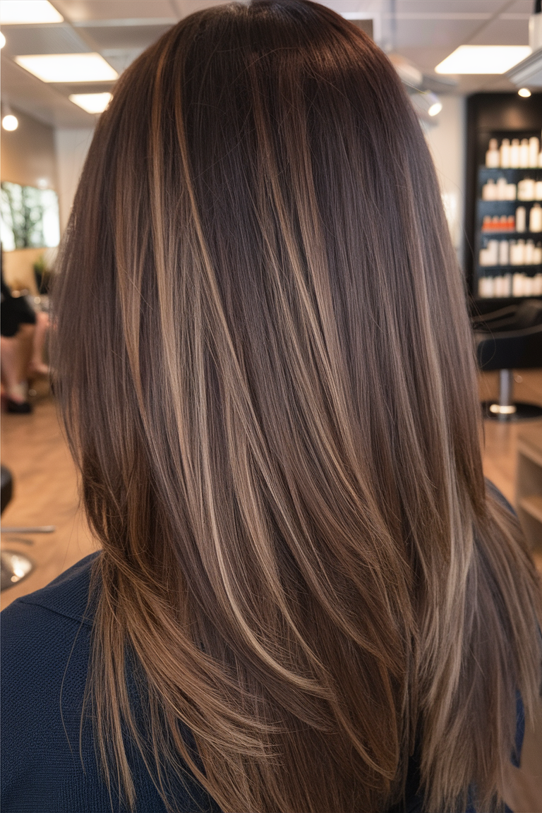 balayage caramel sur brune carré