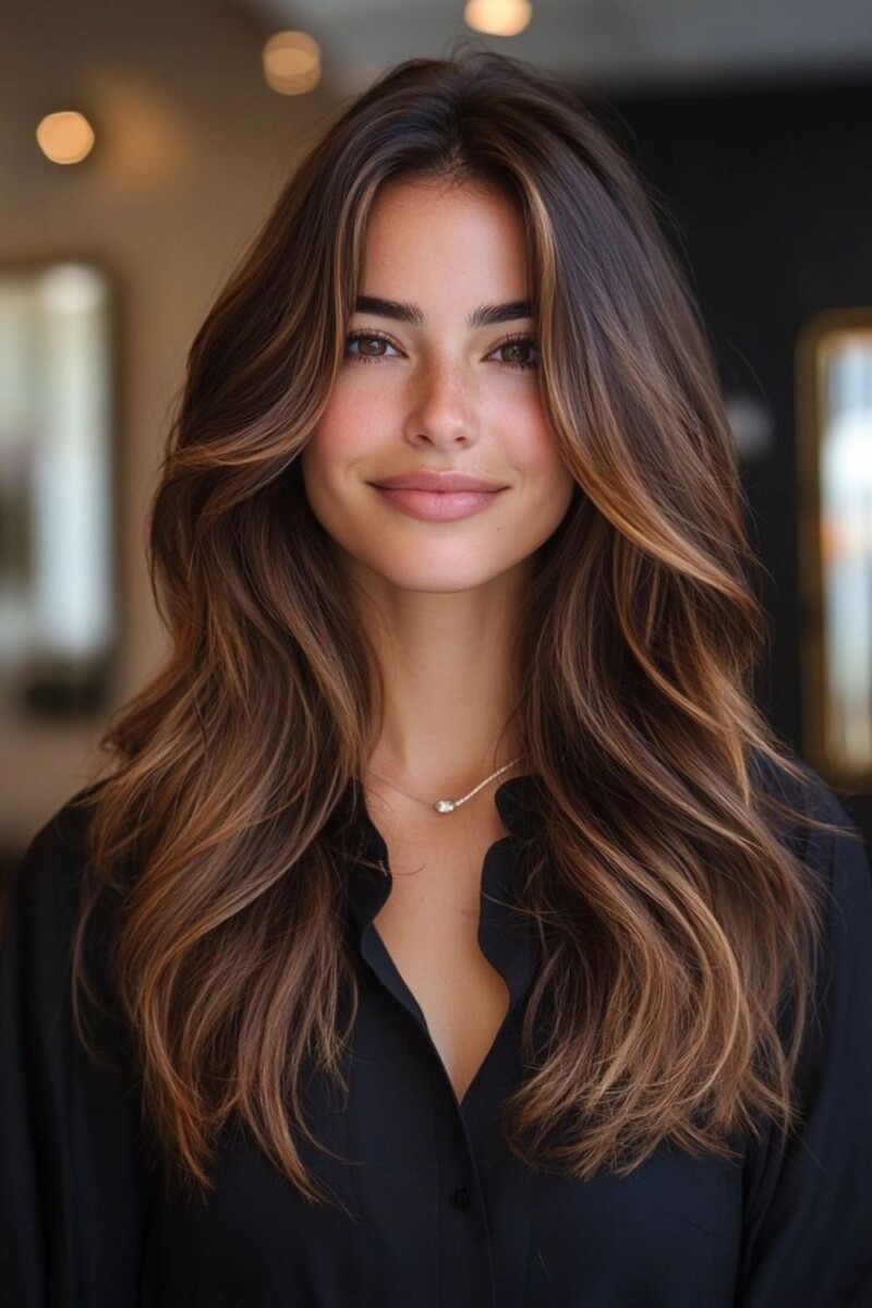 Balayage caramel sur brune
