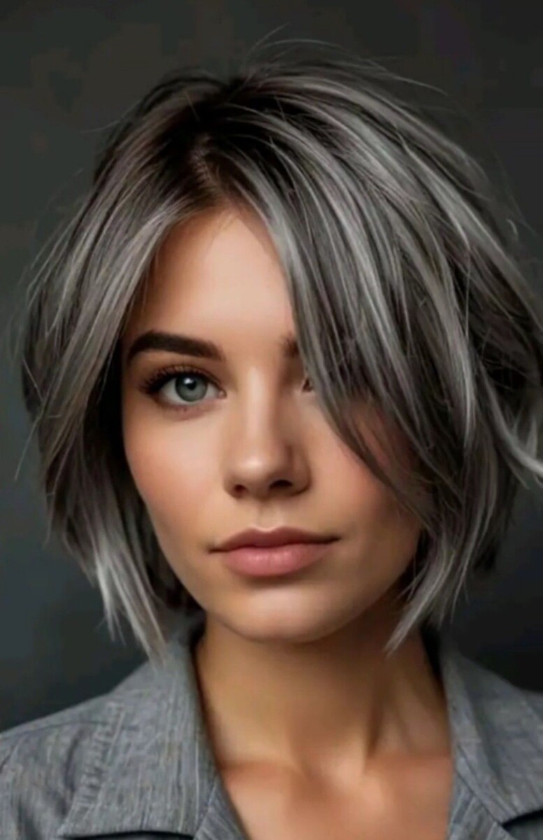 Balayage gris brune court