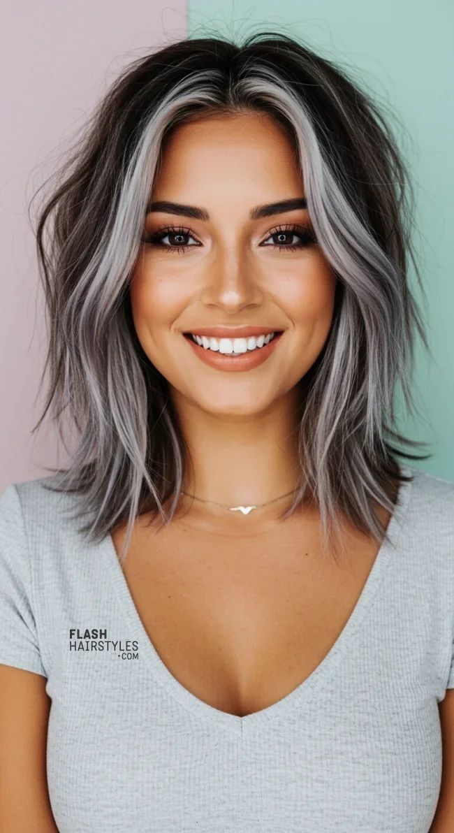 balayage gris sur brune