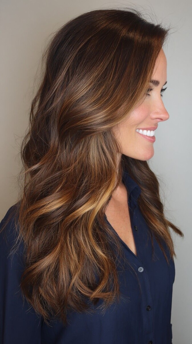 Balayage caramel sur brune