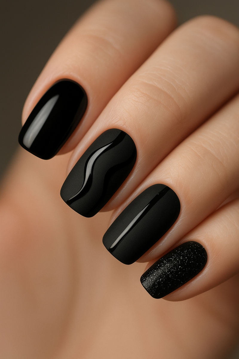 ongles en gel noir mat