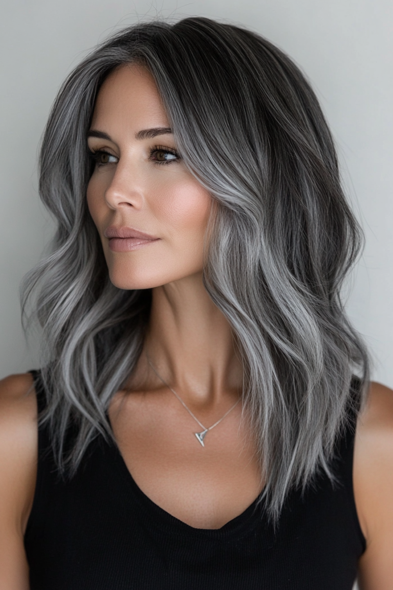 Balayage gris sur brune
