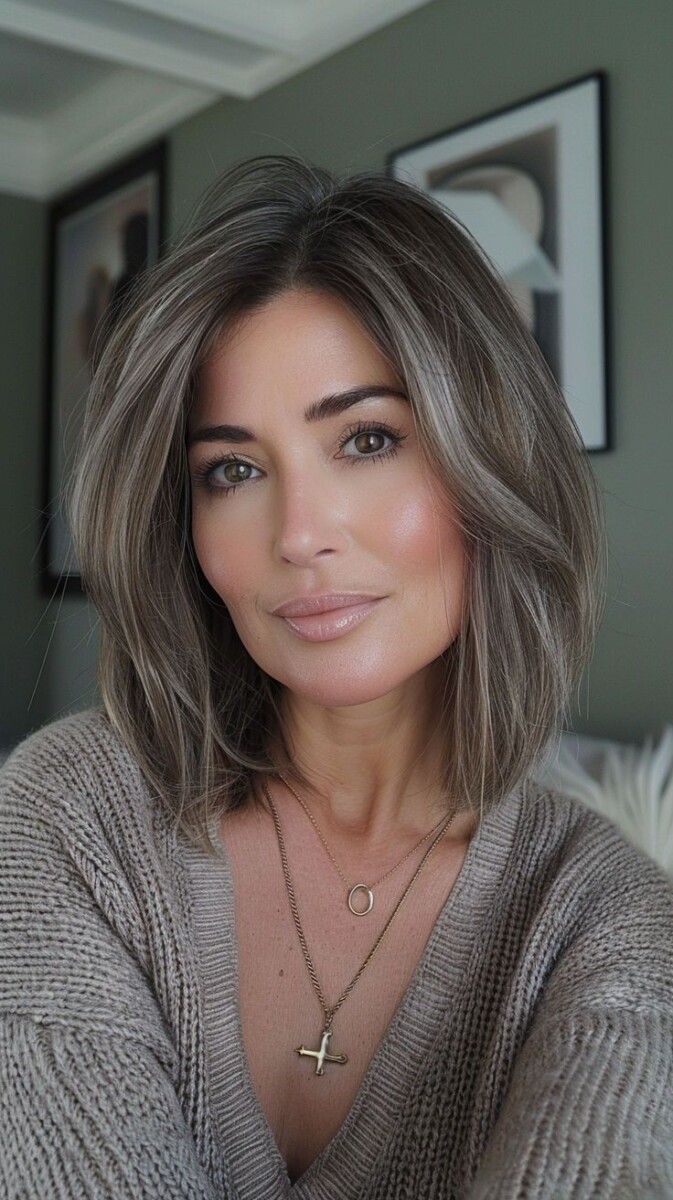 Balayage cheveux gris naturel